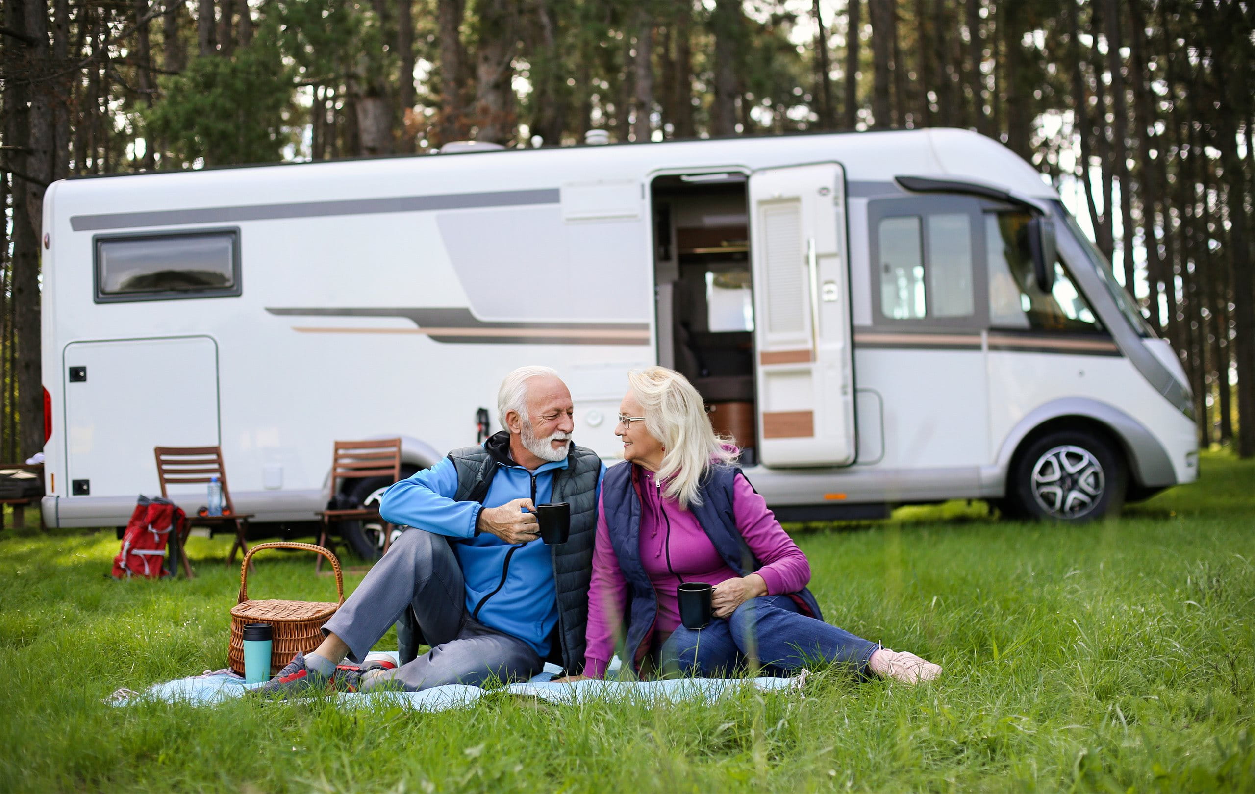 Smiling couple sitting at the table